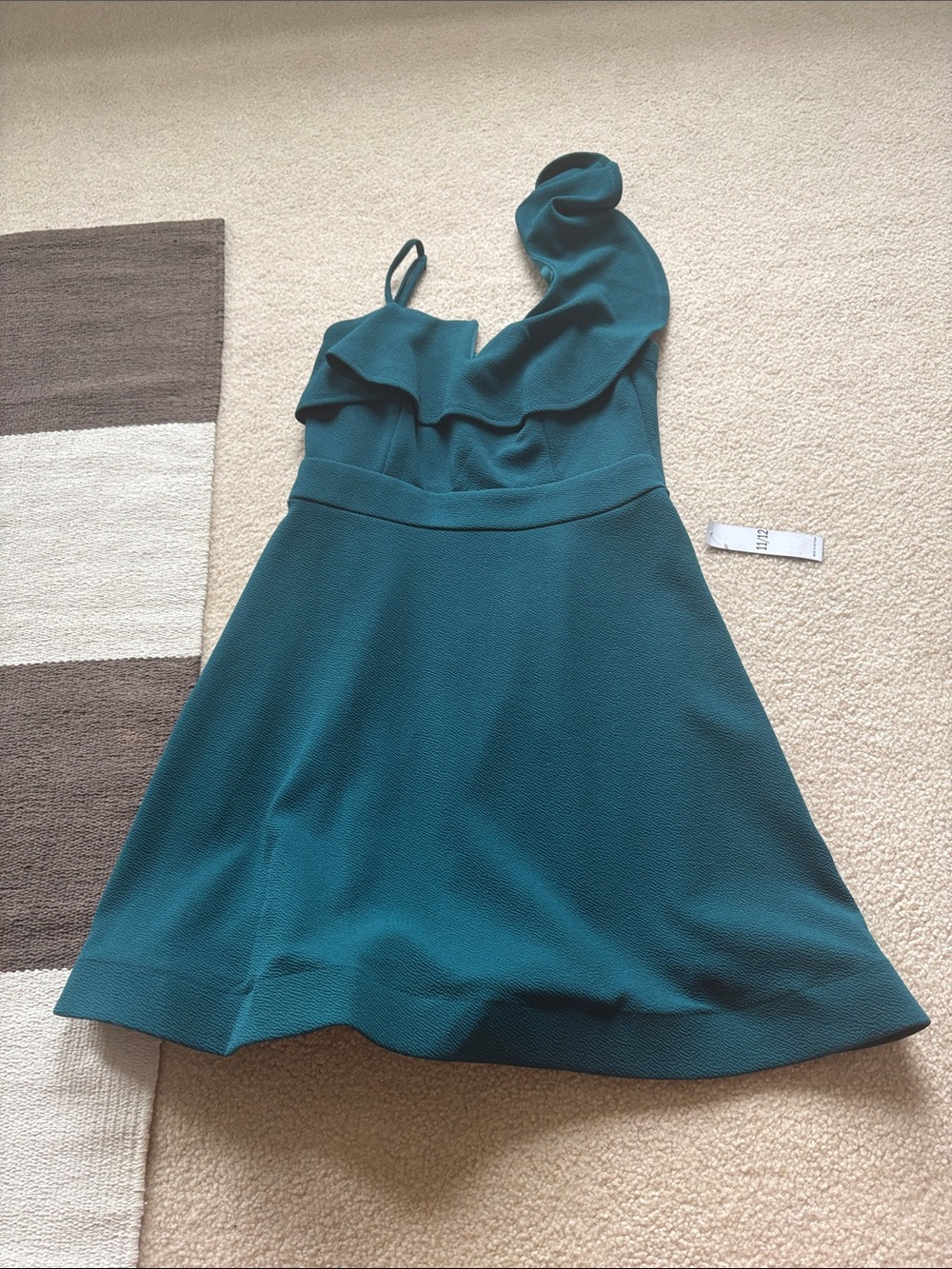 One-Shoulder Ruffle Teal Dress